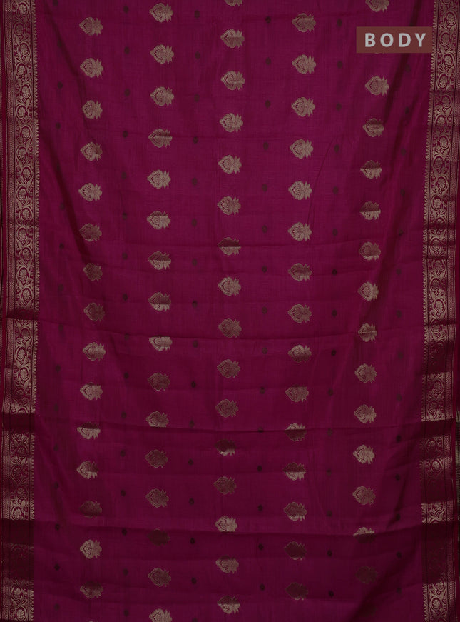 Semi raw silk saree dark pink with allover thread & zari woven buttas and zari woven border