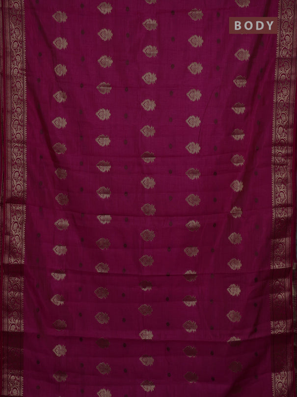 Semi raw silk saree dark pink with allover thread & zari woven buttas and zari woven border