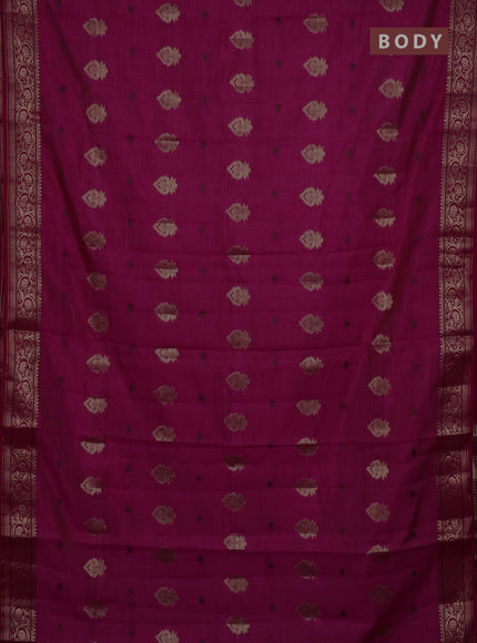 Semi raw silk saree dark pink with allover thread & zari woven buttas and zari woven border