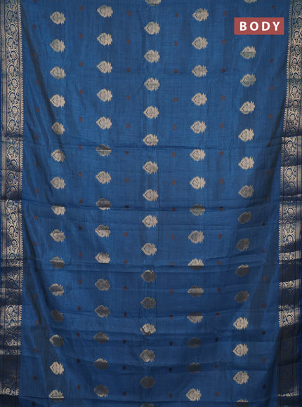 Semi raw silk saree peacock blue with allover thread & zari woven buttas and zari woven border
