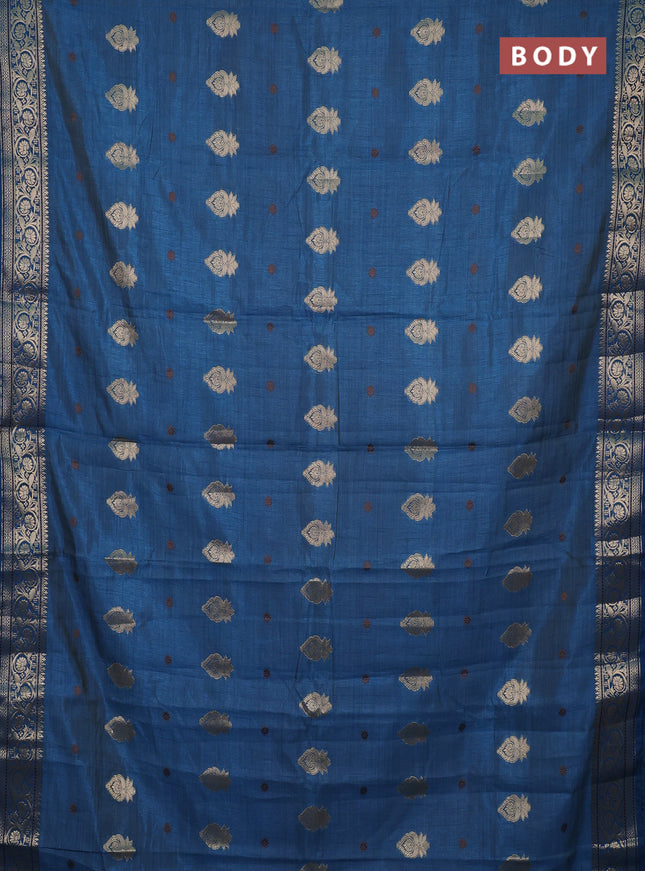Semi raw silk saree peacock blue with allover thread & zari woven buttas and zari woven border