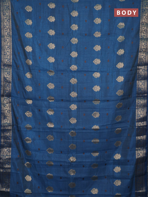 Semi raw silk saree peacock blue with allover thread & zari woven buttas and zari woven border