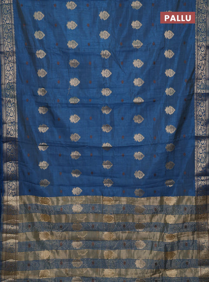Semi raw silk saree peacock blue with allover thread & zari woven buttas and zari woven border
