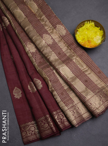 Semi raw silk saree deep maroon with allover thread & zari woven buttas and zari woven border