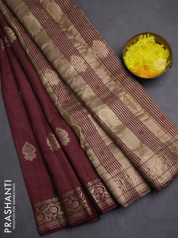 Semi raw silk saree deep maroon with allover thread & zari woven buttas and zari woven border