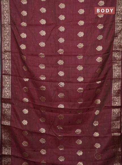 Semi raw silk saree deep maroon with allover thread & zari woven buttas and zari woven border