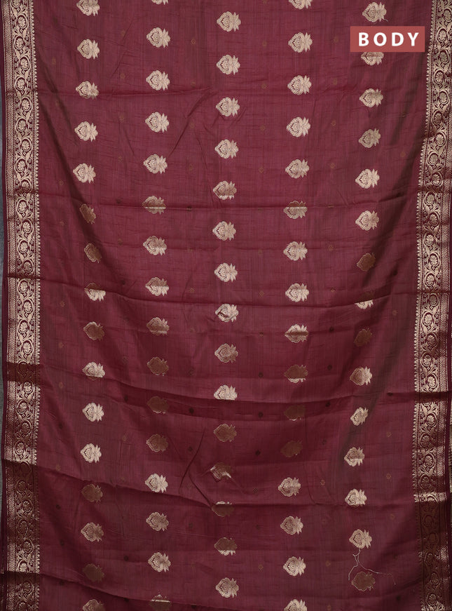 Semi raw silk saree deep maroon with allover thread & zari woven buttas and zari woven border