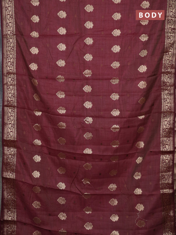 Semi raw silk saree deep maroon with allover thread & zari woven buttas and zari woven border