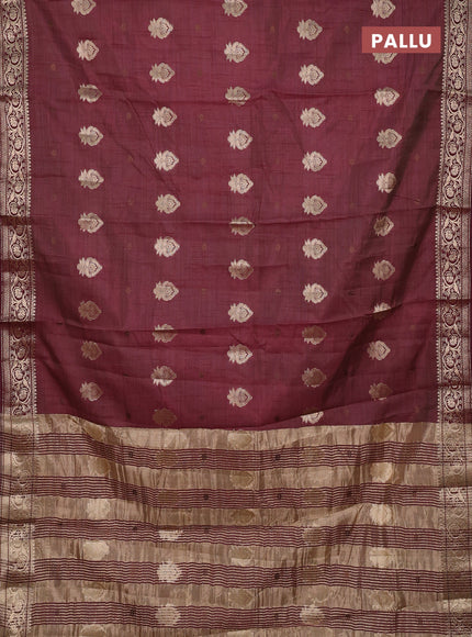 Semi raw silk saree deep maroon with allover thread & zari woven buttas and zari woven border