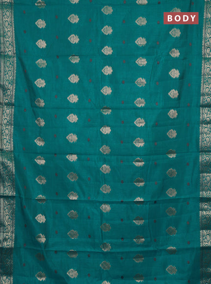 Semi raw silk saree teal blue with allover thread & zari woven buttas and zari woven border
