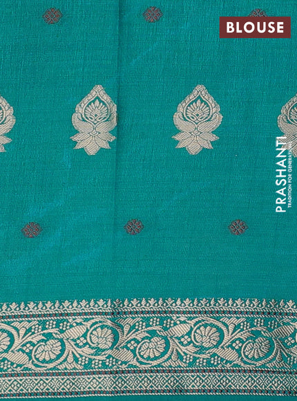 Semi raw silk saree teal blue with allover thread & zari woven buttas and zari woven border