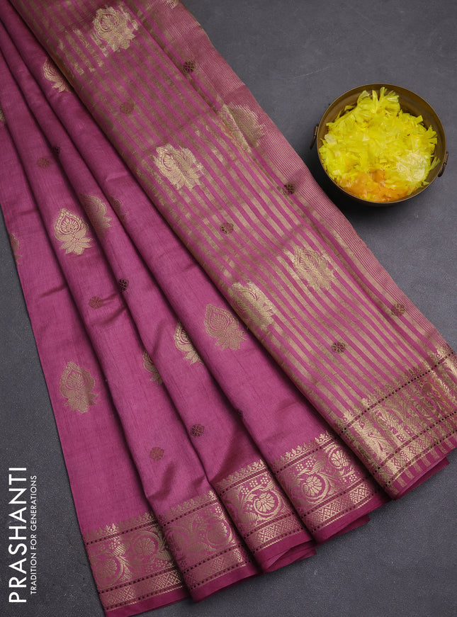Semi raw silk saree mauve pink with allover thread & zari woven buttas and zari woven border