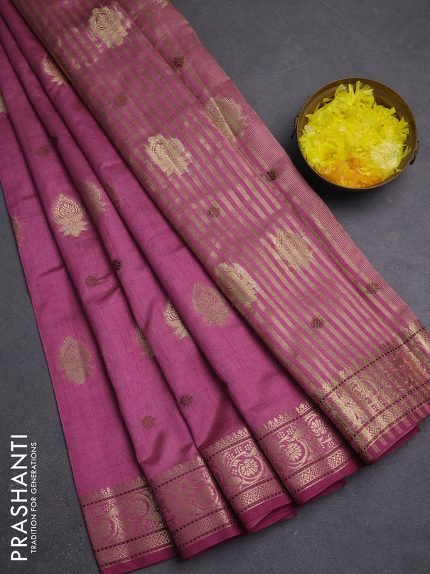 Semi raw silk saree mauve pink with allover thread & zari woven buttas and zari woven border