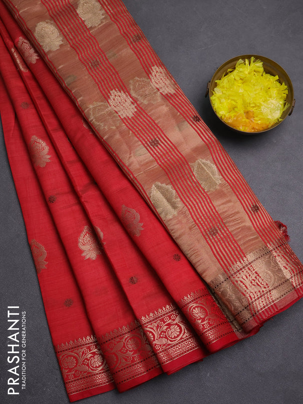 Semi raw silk saree maroon with allover thread & zari woven buttas and zari woven border
