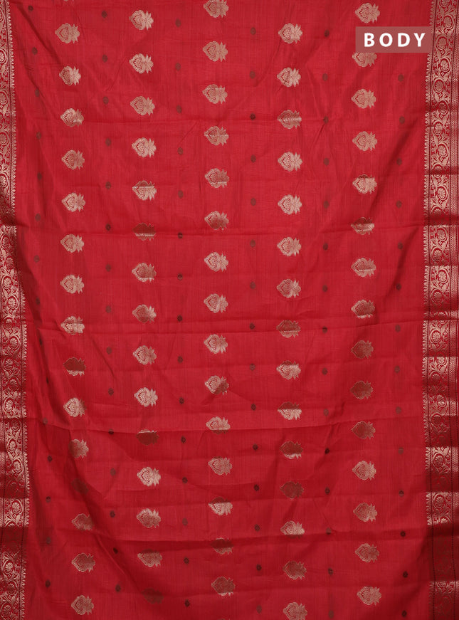 Semi raw silk saree maroon with allover thread & zari woven buttas and zari woven border