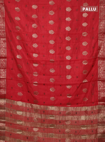 Semi raw silk saree maroon with allover thread & zari woven buttas and zari woven border