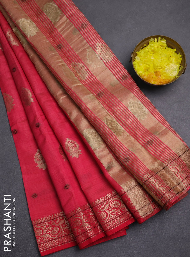Semi raw silk saree red with allover thread & zari woven buttas and zari woven border