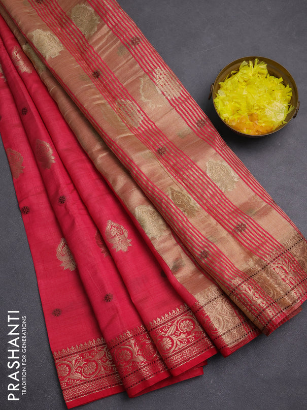 Semi raw silk saree red with allover thread & zari woven buttas and zari woven border