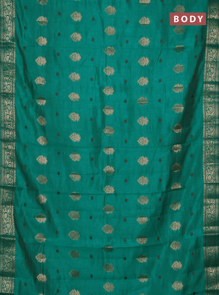Semi raw silk saree teal green with allover thread & zari woven buttas and zari woven border