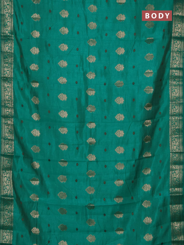 Semi raw silk saree teal green with allover thread & zari woven buttas and zari woven border