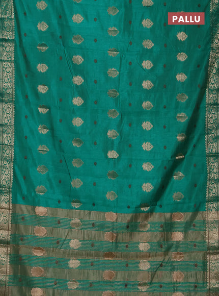 Semi raw silk saree teal green with allover thread & zari woven buttas and zari woven border