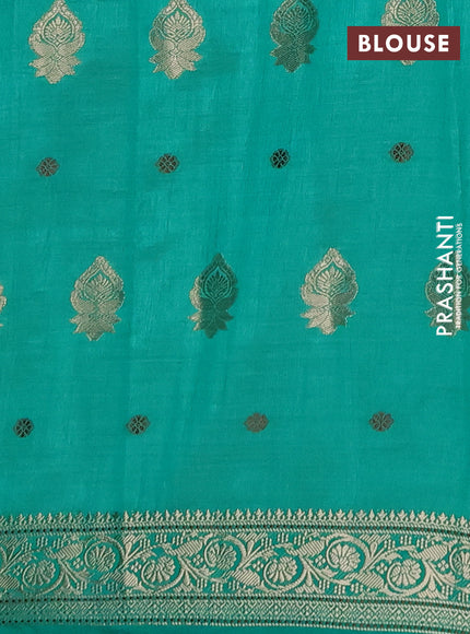 Semi raw silk saree teal green with allover thread & zari woven buttas and zari woven border