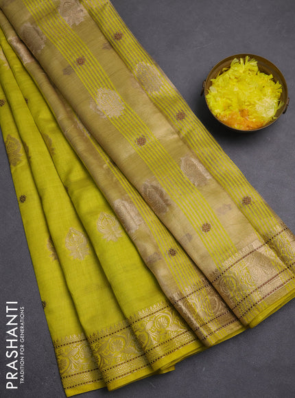 Semi raw silk saree lime green with allover thread & zari woven buttas and zari woven border