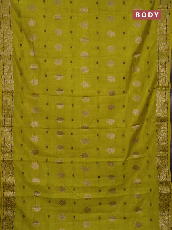 Semi raw silk saree lime green with allover thread & zari woven buttas and zari woven border