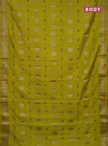 Semi raw silk saree lime green with allover thread & zari woven buttas and zari woven border