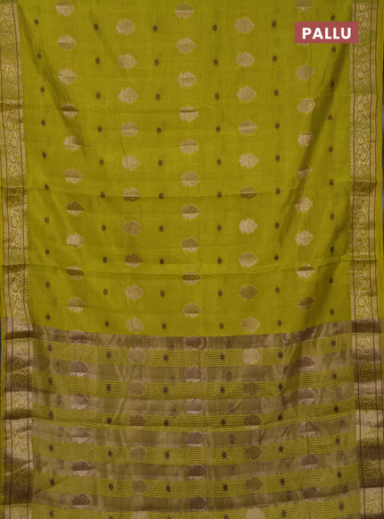 Semi raw silk saree lime green with allover thread & zari woven buttas and zari woven border