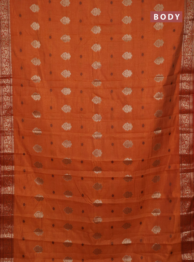 Semi raw silk saree rust shade with allover thread & zari woven buttas and zari woven border
