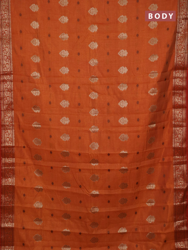 Semi raw silk saree rust shade with allover thread & zari woven buttas and zari woven border