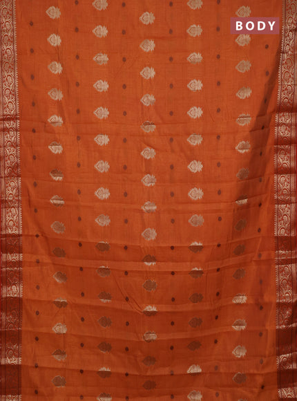 Semi raw silk saree rust shade with allover thread & zari woven buttas and zari woven border