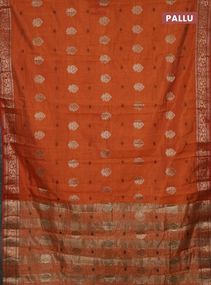 Semi raw silk saree rust shade with allover thread & zari woven buttas and zari woven border