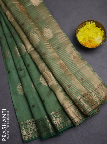 Semi raw silk saree green with allover thread & zari woven buttas and zari woven border