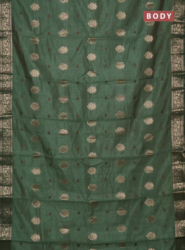 Semi raw silk saree green with allover thread & zari woven buttas and zari woven border