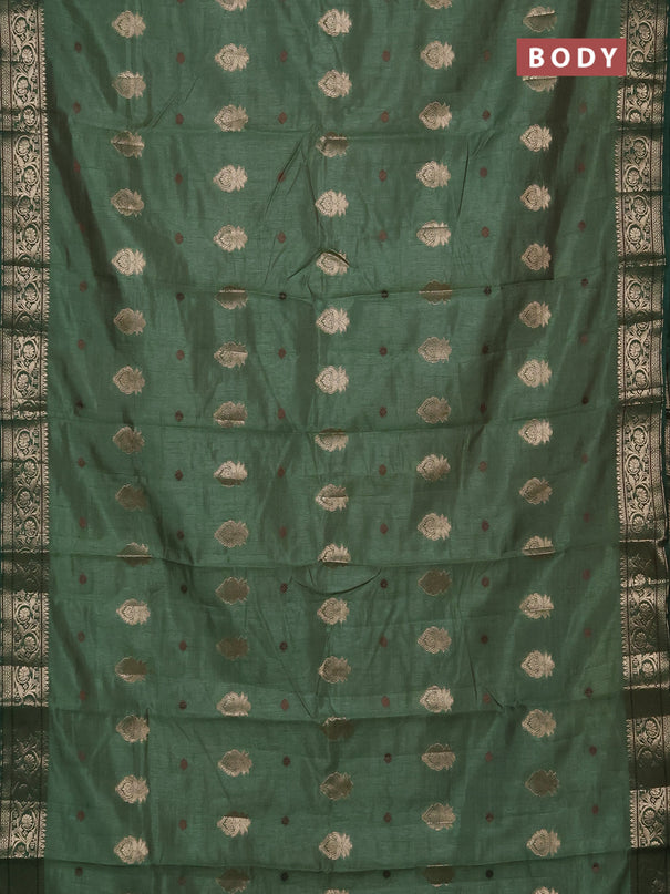 Semi raw silk saree green with allover thread & zari woven buttas and zari woven border