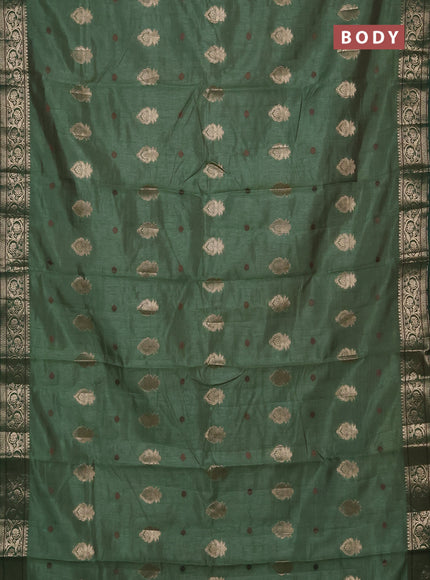 Semi raw silk saree green with allover thread & zari woven buttas and zari woven border