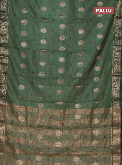 Semi raw silk saree green with allover thread & zari woven buttas and zari woven border