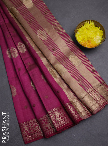 Semi raw silk saree purple with allover thread & zari woven buttas and zari woven border