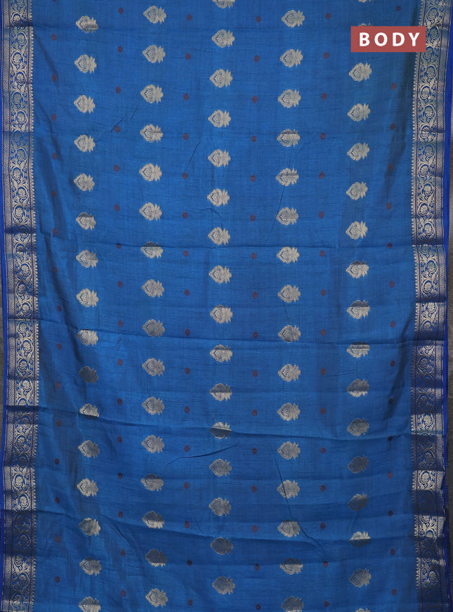 Semi raw silk saree blue with allover thread & zari woven buttas and zari woven border