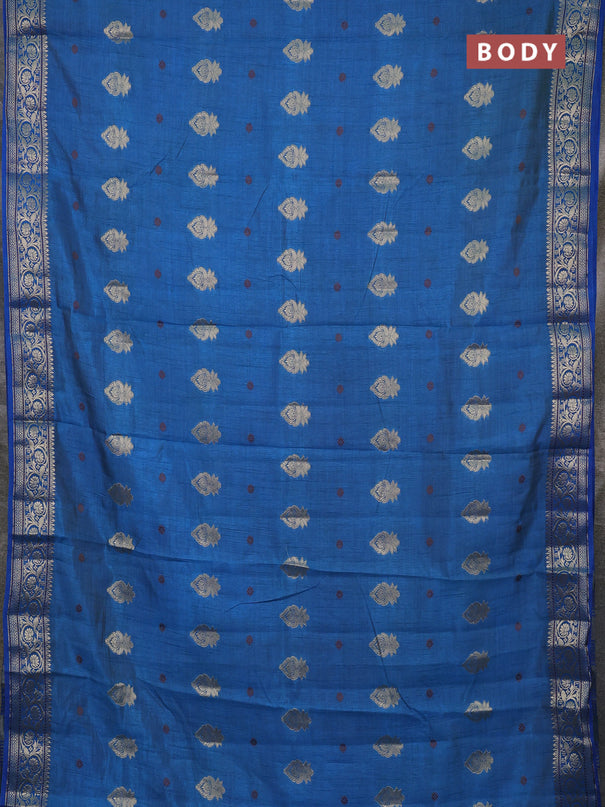 Semi raw silk saree blue with allover thread & zari woven buttas and zari woven border