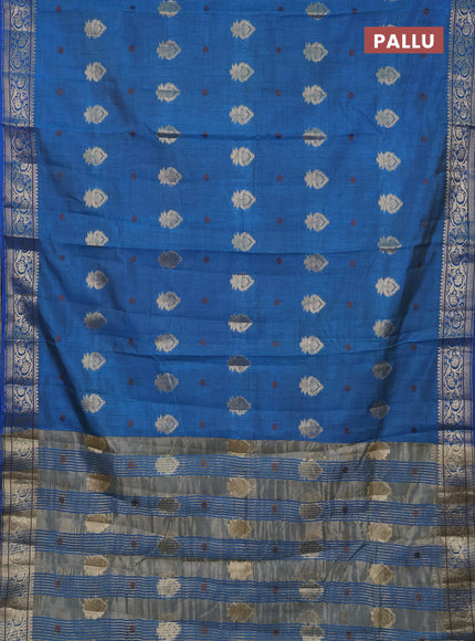 Semi raw silk saree blue with allover thread & zari woven buttas and zari woven border