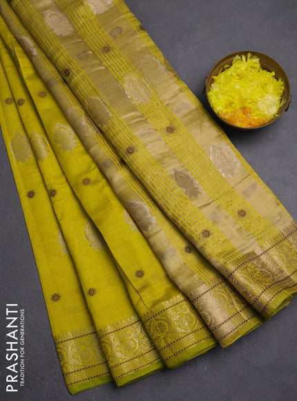 Semi raw silk saree light green with allover thread & zari woven buttas and zari woven border