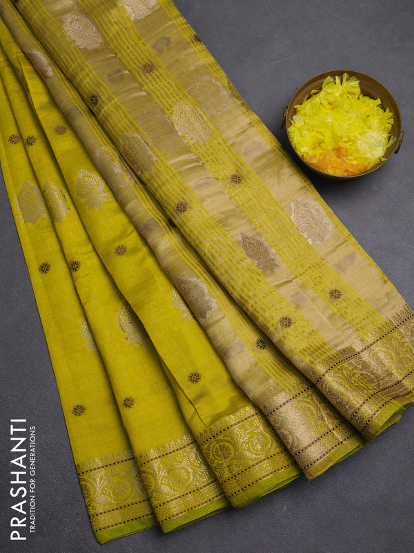 Semi raw silk saree light green with allover thread & zari woven buttas and zari woven border