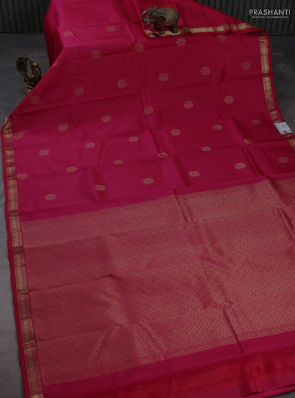 Pure kanchipuram silk saree tomato pink with zari woven buttas and small zari woven border