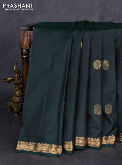 Pure kanchipuram silk saree bottle green with zari woven buttas and small zari woven border