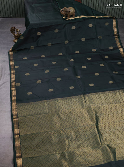 Pure kanchipuram silk saree bottle green with zari woven buttas and small zari woven border