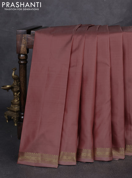 Pure kanchipuram silk saree dark peach with zari woven buttas and small zari woven border