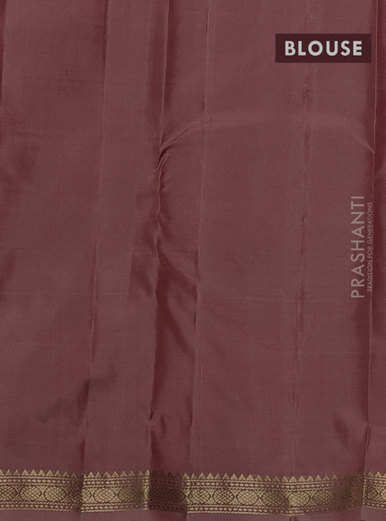 Pure kanchipuram silk saree dark peach with zari woven buttas and small zari woven border
